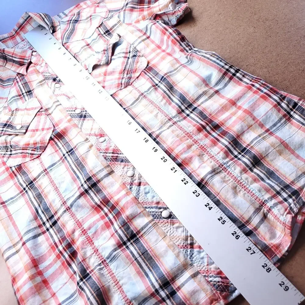 True Religion Rocky Western Shirt Men M Plaid Pearl Snaps Short Sleeve Cowboy‎